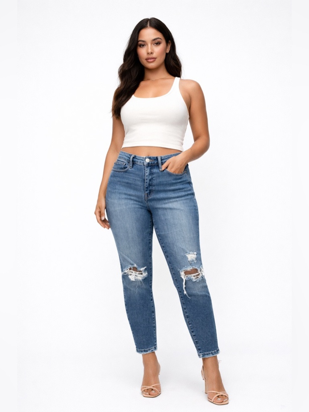 Good American ‘Good Waist’ Distressed High-Rise Skinny Jeans - Size 8/29